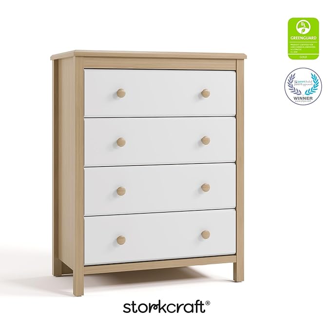 Storkcraft Alpine 4 Drawer Dresser (Driftwood and White) – GREENGUARD Gold Certified, Kids Storage Organizer, Modern 4 Drawer Chest for Bedroom, Must-Have Nursery Storage