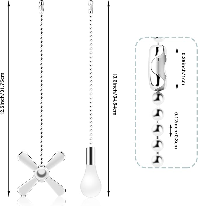 Ceiling Fan Pull Chains With Decorative, 2 Pieces Of Silver Ceiling Fan Chain Extenders 13.6 Inches Fit All Standard Ceiling Fans And Light Fixtures，Pull Chain Extension With Connector.