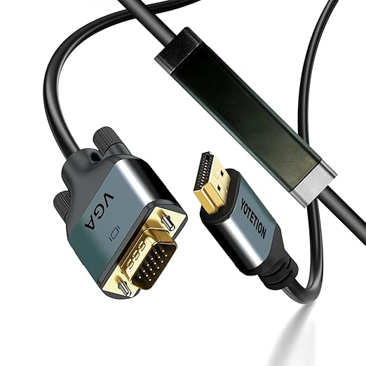 HDMI to VGA 75Ft Cable with IC, Gold-Plated HDMI to VGA Compatible for Computer, Desktop, Laptop, PC, Monitor, Projector,HDTV, Raspberry Pi, Roku, Xbox and More, Green-Gray Aluminum Shell