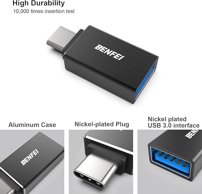 BENFEI 5 Pack USB C to USB 3.0 Adapter, USB C to A Male to Female Adapter Compatible with iPhone 15 Pro/Max, MacBook Pro/Air 2023, iPad Pro, iMac, S23, XPS 17, Surface Book 3 and More - Black