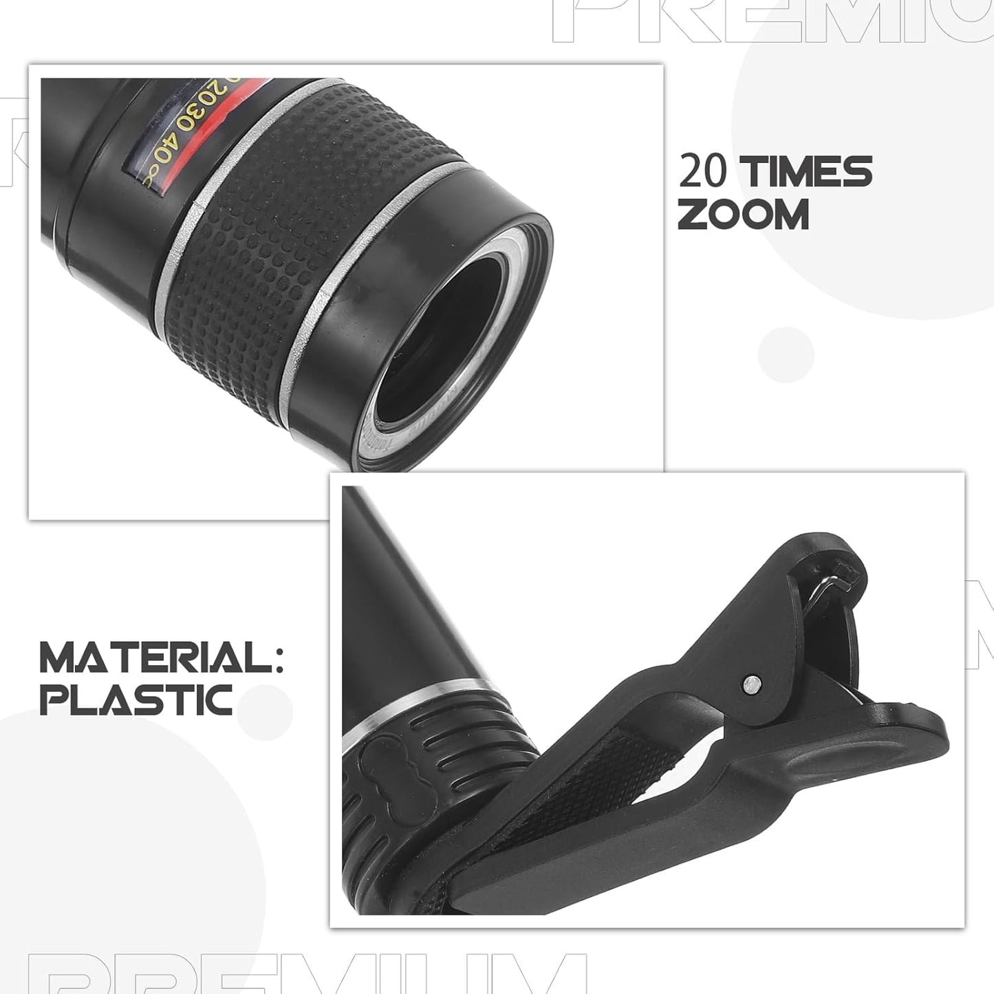Housoutil Mobile Phone Telephoto Lens, Long Focus Lens Kit with Clip for Smartphone Tablet PC - Black