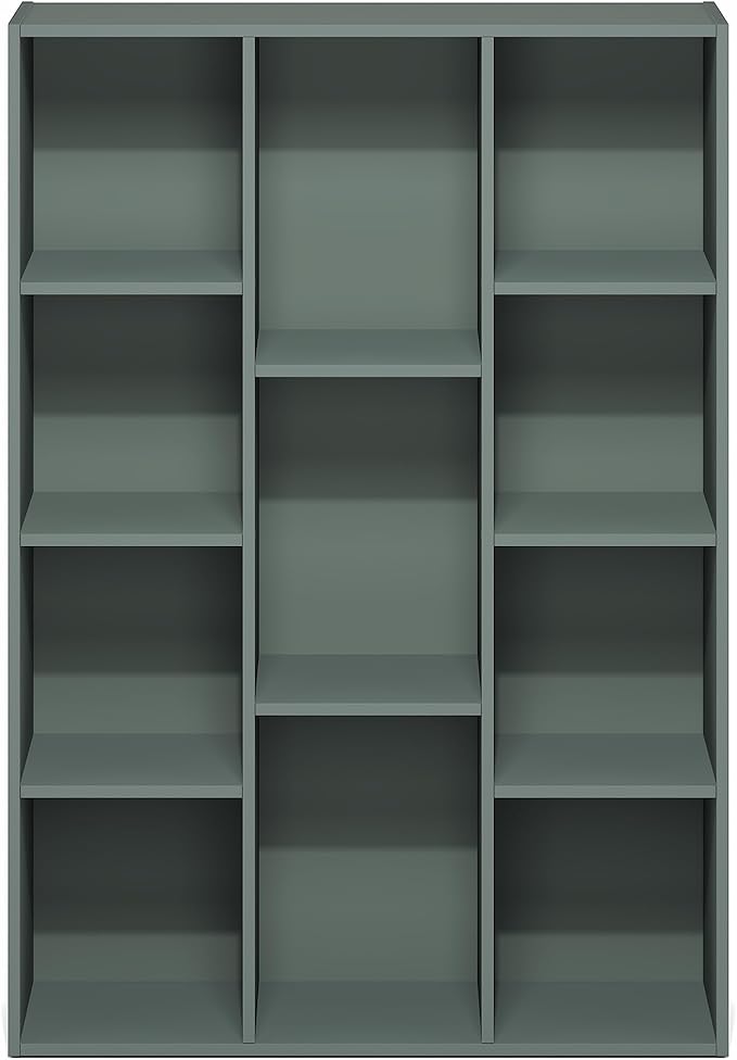 Furinno LUDER Book Shelf, 11-Cube Bookshelf, Reversible Bookcase, 9.4" x 29.1" x 41.7", for Living Room, Bedroom, Home Office, Sage Green