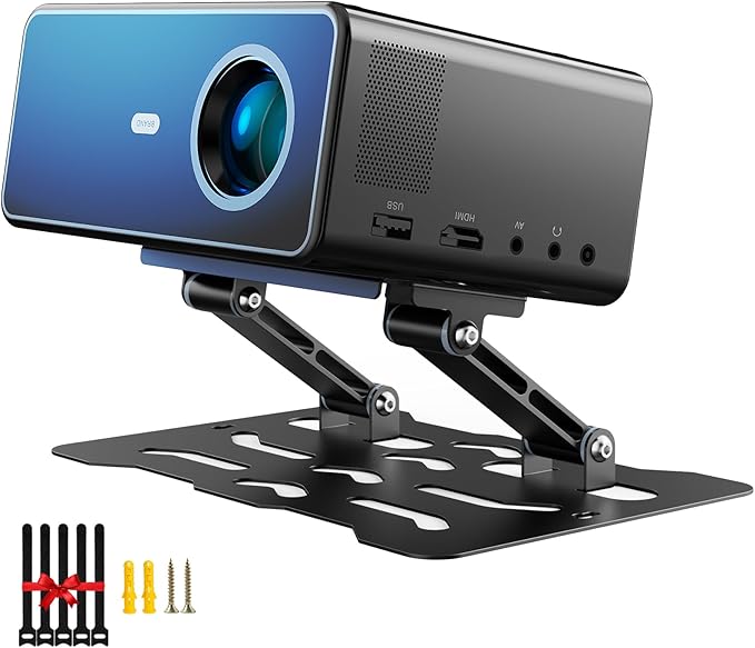 3-in-1 Adjustable Projector Mount Stand – Universal Ceiling/Wall/Table Mount with 180° Dual-Axis Rotation, Multi-Hole Design, Anti-Slip Pads, 1/4" Screw Compatible for Mini & Standard Projectors