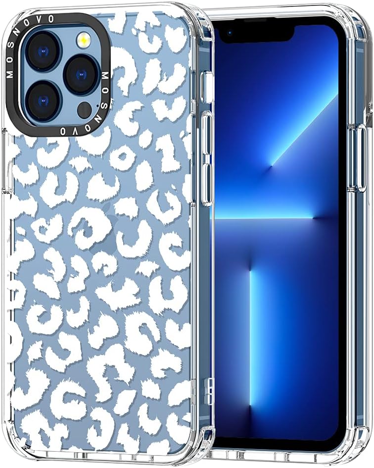 MOSNOVO iPhone 13 Pro Case, Clear TPU Bumper with Buffertech 6.6ft Military-Grade Drop Protection, White Leopard Print