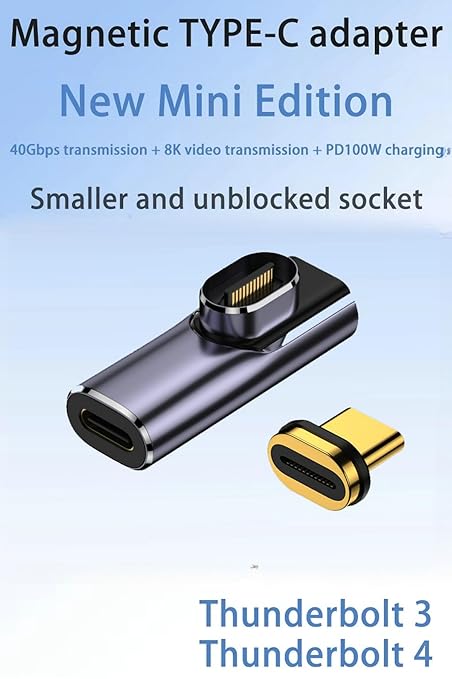 Upgraded Magnetic USBC to USB C Adapter, 140W PD Fast Charging, Thunderbolt 4 Type-C 4.0 Extender, 40Gpgs Elbow 90 Degree for MacBook Pro 2022 2021 2020 2019 2018 16 15 14 13 Inch Fast Charging