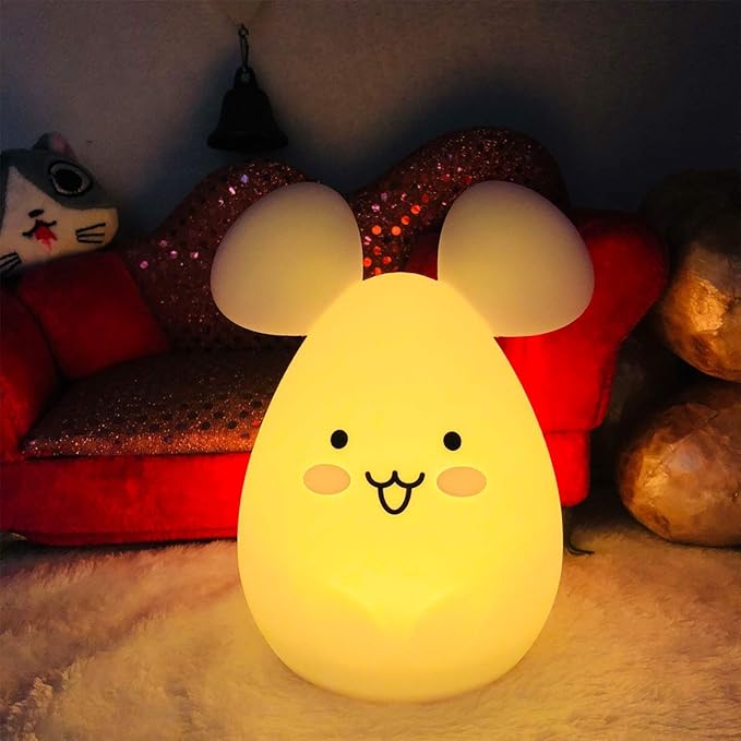 Mouse Night Light for Kids, Rechargeable LED Children Lamp, Soft Silicone (BPA Free) for Baby/Boys/Girls/Adults, Remote & Touch Control Adjustable Brightness and Colors, Indoors/Outdoors