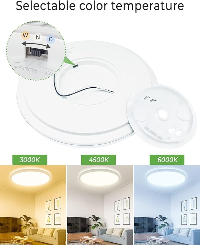 zemty 4Pack 16.5 Inch LED Ceiling Light Flush Mount, 36W 4200lm Super Slim Flush Mount Ceiling Light Fixtures, 3000K/4500K/6000K Selectable Ceiling Lamp for Bedroom Kitchen Living Room (White)