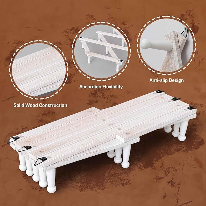 Rustic Wall Mounted Coat Rack with Space Saving Accordion Design, Expandable Wall Mount Coat Rack with 16 Wood Hooks, Modern Farmhouse Wall Décor for Living Room, Entryway(Shabby White)