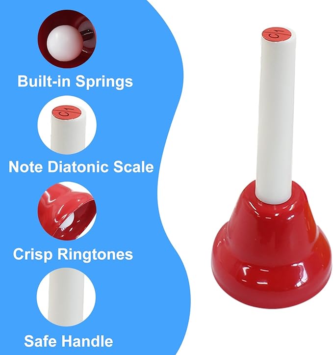 Murtenze 8Pcs Diatonic Colorful Metal Handbells Set, 8 Note Musical Bells for Holiday Birthday Gift Musical Teaching(11cm x 5cm)