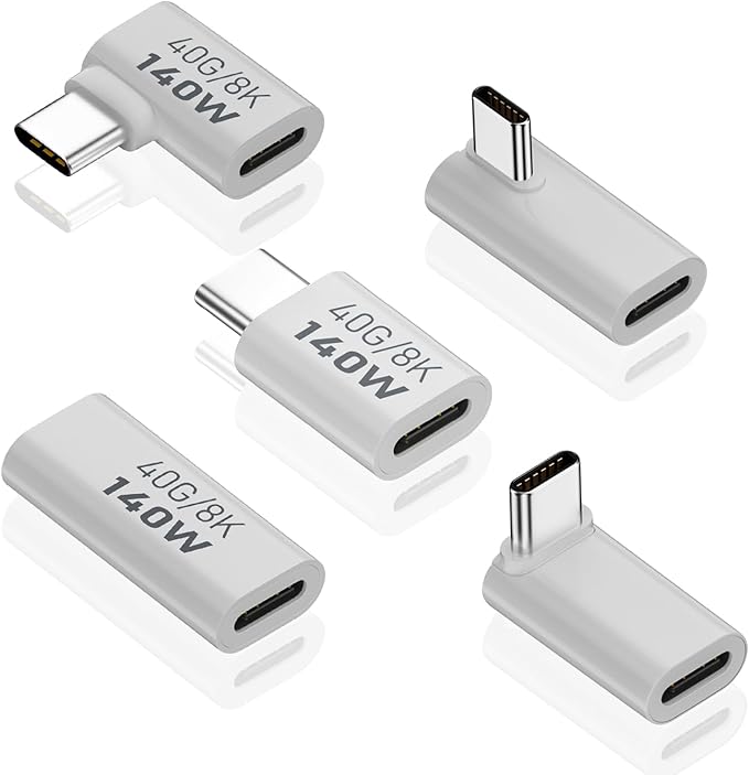 Poyiccot USB C Extension Adapter, 40Gbps Data, 140W Power, 8K Video, 90 Degree USB C Adapter Support for Thunderbolt Devices, Notebook, Tablet & Phone, in White, 5 Pack