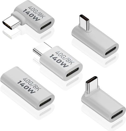 Poyiccot USB C Extension Adapter, 40Gbps Data, 140W Power, 8K Video, 90 Degree USB C Adapter Support for Thunderbolt Devices, Notebook, Tablet & Phone, in White, 5 Pack