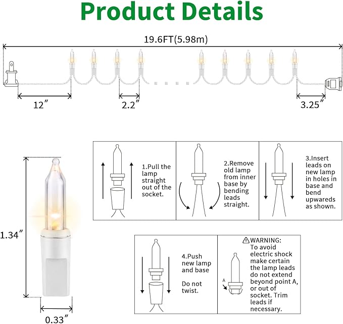 LAMPHOME Super-Bright Extendable Warm White Christmas Lights Decoration 100Lights 19.6ft UL Certified Mini Bulb String Lights Set for Outdoor Christmas Tree Garden Holiday Party Patio Wedding Decor
