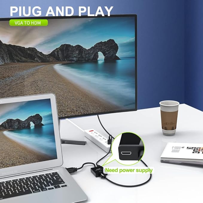 ONTEN VGA to HDMI Adapter, 1080P VGA to HDMI (Male to Female) for Computer, Desktop, Laptop, PC, Monitor, Projector, HDTV with Audio Cable and USB Cable (Black) (2 Pcs)