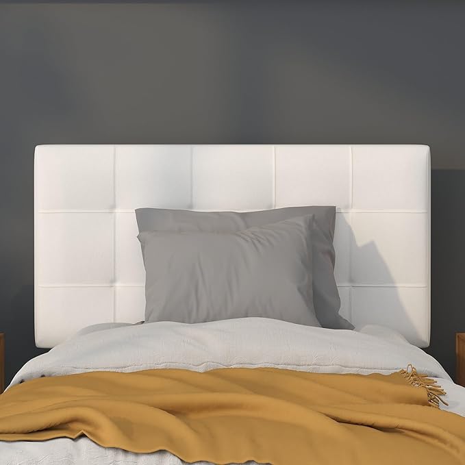Flash Furniture Bedford Box Stitch Tufted Upholstered Twin Size Headboard in White Fabric