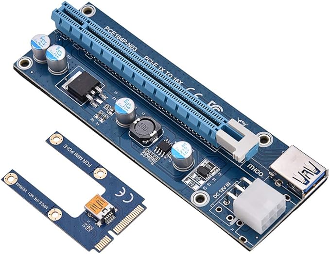 Richer-R Mini PCI-E to PCI Express 16x Extender, Riser Adapter with SATA Power Cord for Video Card Mining, USB, Linux, Personal Computer, Laptop