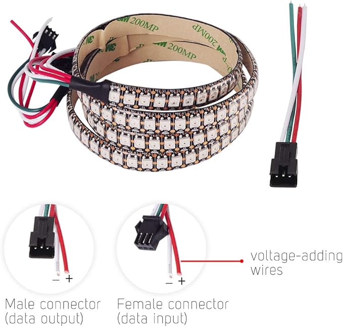 BTF-LIGHTING WS2812B RGB ECO LED Strip, Chasing Effects 5050SMD Individually Addressable 3.3FT 144(2X72) Pixels/m Flexible Dream Color IP65 for Bedroom DIY Projects DC5V(No Adapter or Controller)