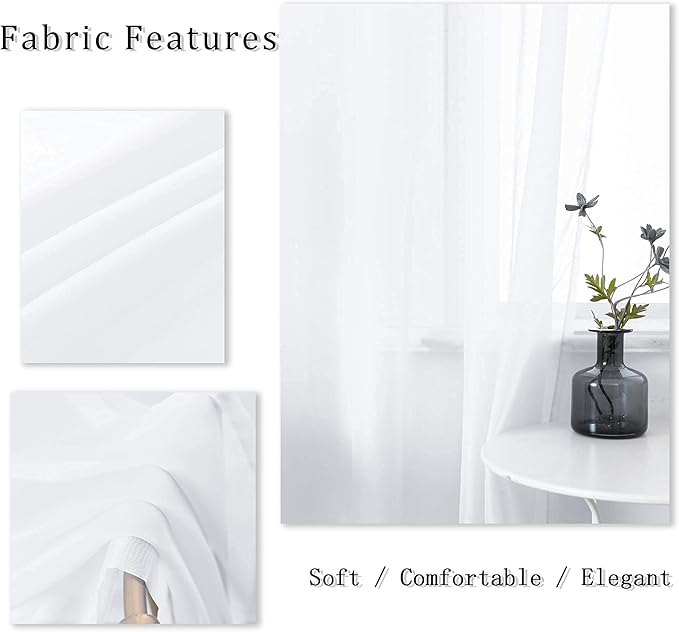DUALIFE White Sheer Curtains 72 Inches Long for Bedroom Set of 2 Panels Grommet Window Voile Semi Baisc Decorative Sheer Curtains for Living Room 52x72 Inch Length