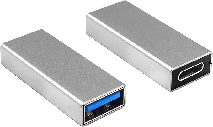 Duttek USB C Female to USB A Female Adapter, Bi-Directional Type A to Type C OTG Adapter Converter Support 5 Gbps Data Sync and Charging for Laptop, PC 2 Pack (Silver)