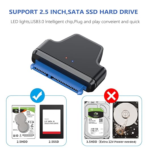 NFHK 5Gbps Micro USB 3.0 to SATA 22Pin 7+15 Enclosure Adapter for 2.5" Hard Disk Drive SSD HDD Mass Storage Class