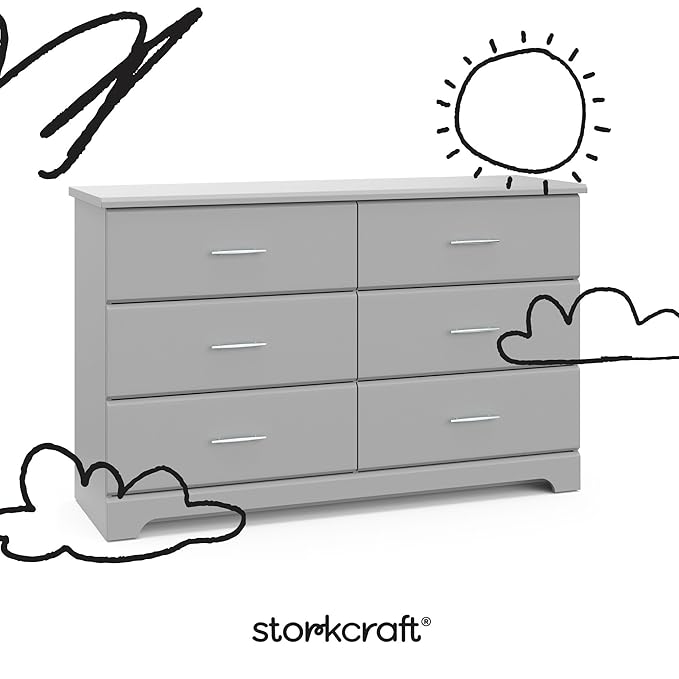 Storkcraft Brookside 6-Drawer Dresser (Pebble Gray) – GREENGUARD Gold Certified, Gray Dresser for Bedroom, Kids & Nursery Storage Chest, Safety Interlocking Drawers, Pre-Installed Tracks, Kids Chest