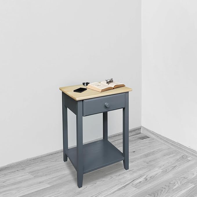 Casual Home Owl Night Stand with USB Port Charging Station and Drawer, 17.5" W x 14.25" D x 24.5" H, Natural Gray