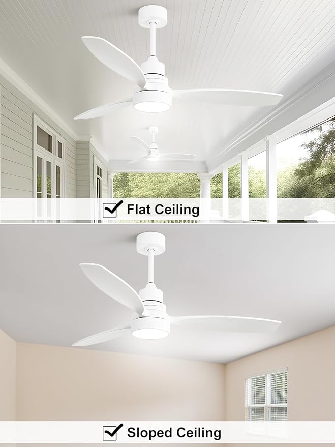 Sofucor Ceiling Fan with Lights, 52 Inch Low Profile Flush Mount Mordern Wood Ceiling Fan with Remote for Indoor Farmhouse Bedroom Living Room Outdoor Patio Porch, Reversible DC Motor, Noiseless