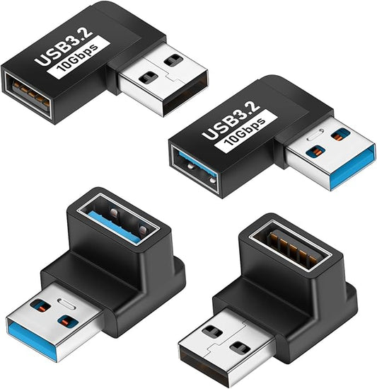 UCEC USB 90 Degree Adapter, 90 Degree USB Adapter 3.2, Vertical Up and Down Angle Horizontal Left and Right Angle USBA Male to Female Extender Connector 10Gbps for PC, Laptop, Power Bank - 4 Pack