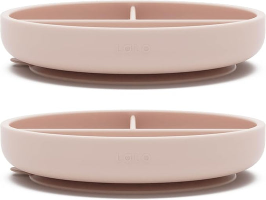 Lalo Suction Plates - 2 Pack, 100% Silicone Non-Toxic BPA-Free Baby Plates with Suction Base To Prevent Accidental Tip-Overs - Suction Plates for Toddlers With Three Divided Sections - Grapefruit