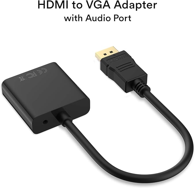 HDMI to VGA Adapter 1080P, HDMI Male to VGA Female Adapter with Audio and DC for Laptop,pc,Desktop,TVbox,Xbox,PS3,PS4 etc -Black