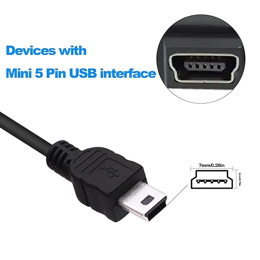 Mini B USB to USB C OTG Cable Type C Male to 5 Pin Mini B Male Data Charging Converter Adapter Cable for Digital Camera Game Controller Dash Cam Phone GPS -28cm/2pcs