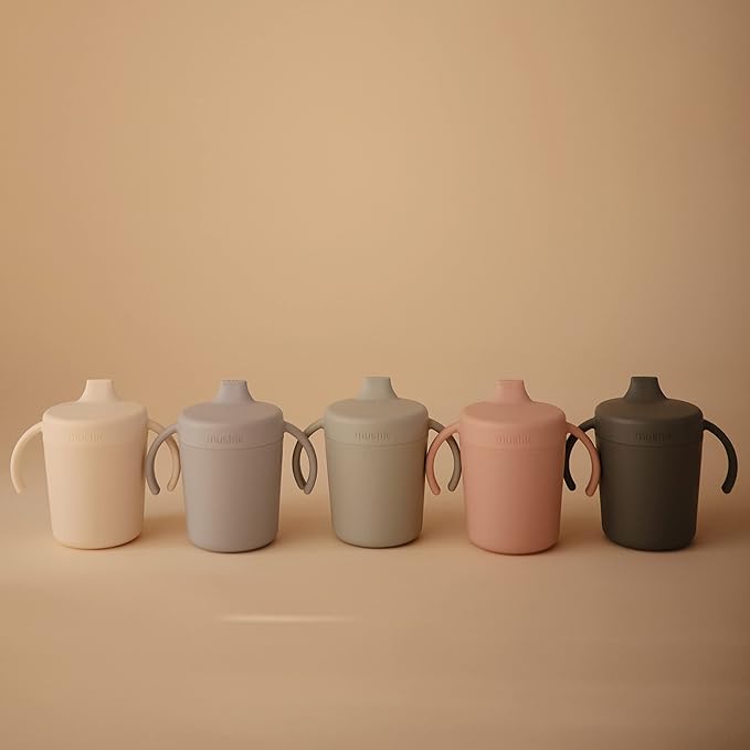 mushie Trainer Sippy Cup | Made in Denmark | Leak Resistant Twist-Off Lid & Handles | 6 Months + (Blush)
