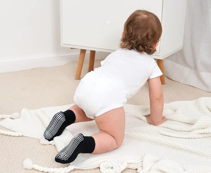 Zaples Baby Non Slip Grip Ankle Socks with Non Skid Soles for Infants Toddlers Kids Boys Girls