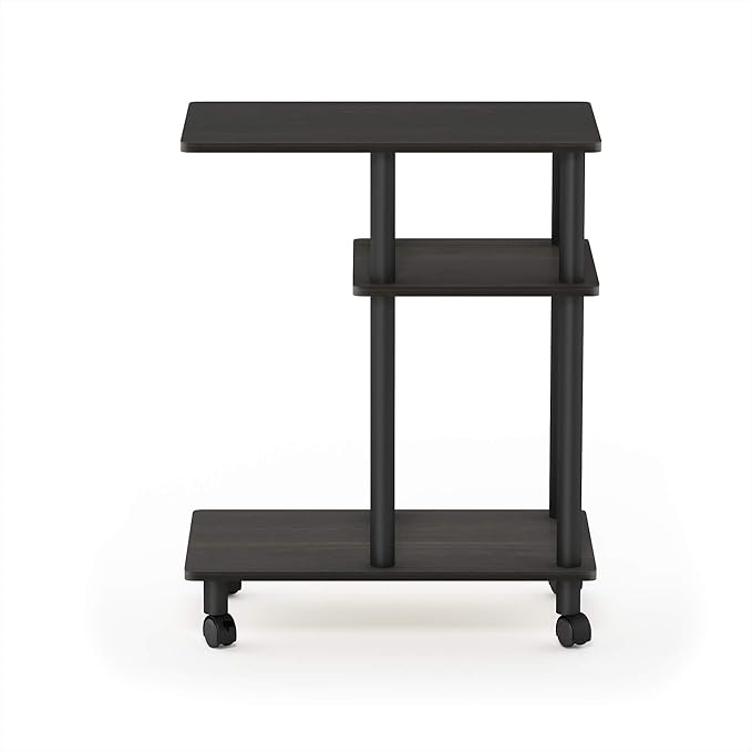 Furinno Turn-N-Tube C Shaped Side Table With Casters, Espresso/Black