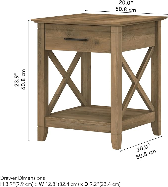Bush Home End Table with Drawer, Nightstand with Storage, Living Room and Bedroom Furniture, Key West Collection, Reclaimed Pine