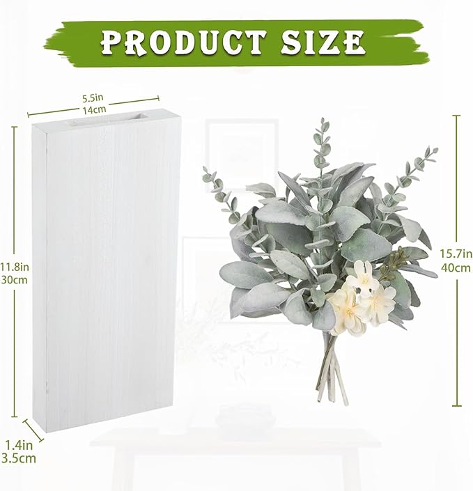 Wood Wall Planters 2 Pack with Artificial Greenery Plants - Pocket Wall Vases for Dried Flowers - Wood Wall Decor Hanging Planters for Living Room, Bedroom, Home Decor - White