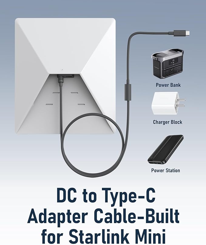 Starlink Mini USB C to DC Extension Cable 18CM, Waterproof Power Converter Adapter, USB C Power Cable,Replacement Accessories for Starlink Mini, Compatible with 65W Power Bank/Charger Block