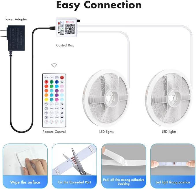 LED Lights for Bedroom, 2025 Double Row 100FT 960LEDs RGB Strip Lights Music Sync Color Changing LED Lights, APP+44Key Remote Control Timed Dimming for Bedroom Home Decor(2Rollsof50FT)