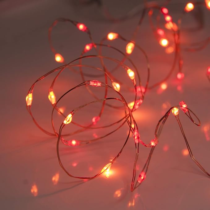 QBIS Battery Powered Fairy Lights - 40 LED, 6hr Timer, Red & Orange for Bedroom, Christmas & Halloween