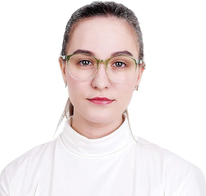 LifeArt Round Blue Light Blocking Glasses, Computer Glasses, Gaming Glasses, TV Glasses for Women Men (Clear Green, 2.50 Magnification)