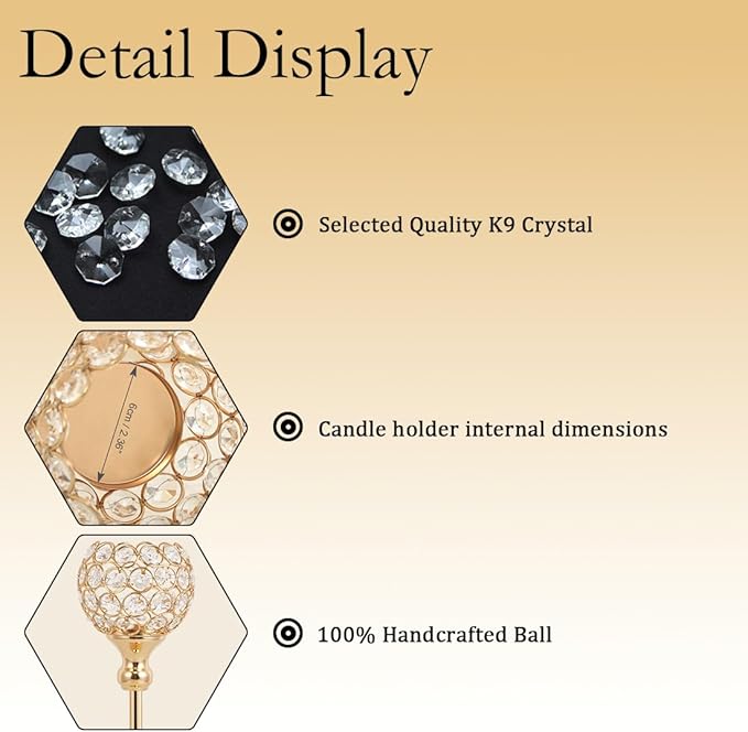 VINCIGANT Candle Holders for Tea Lights Wedding Table,Gold Crystal Candle Holders Candle Stick Holder Rhinestone Decorative Tray for Party Thanksgiving Gift