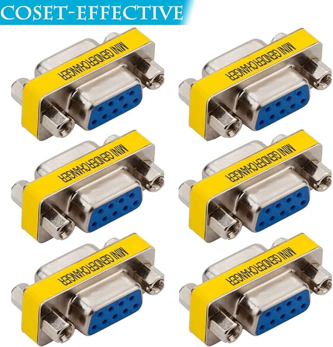 6-Pack 9Pin RS232 Serial Cable DB9 Female to Female Mini Gender Changer Adapter Coupler Connector