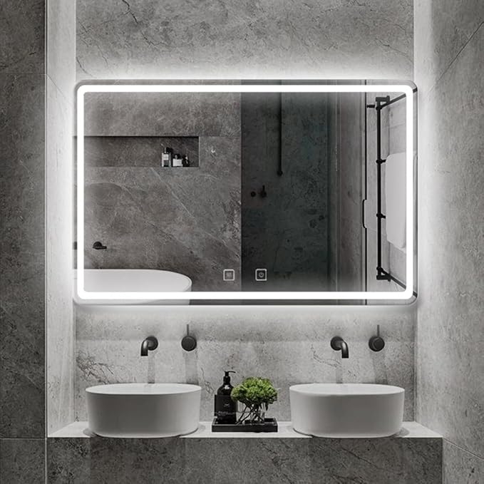 LED Bathroom Mirror 24"x 32" with Front and Backlight, Stepless Dimmable Wall Mirrors with Anti-Fog, Shatter-Proof, Memory, 3 Colors, LED Vanity Mirror(Horizontal/Vertical)