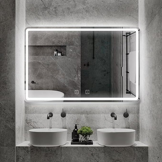LED Bathroom Mirror 24"x 32" with Front and Backlight, Stepless Dimmable Wall Mirrors with Anti-Fog, Shatter-Proof, Memory, 3 Colors, LED Vanity Mirror(Horizontal/Vertical)