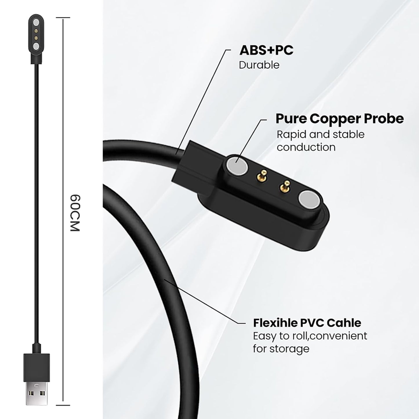 E ECSEM Charger Cable for Cosmo JrTrack Kids Smart Watch, 60CM Replacement Magnetic USB Charging Cord