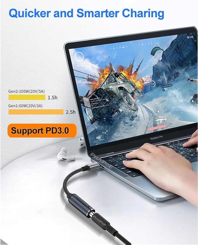 PLUSPOE PD 100W DC 5.5mm x 2.1mm Female Input to USB Type C Male Power Charging Cable, 100W DC5521 to Type C Cable with PD Automatic Identification Chip for Phones,Tablets,Laptops.