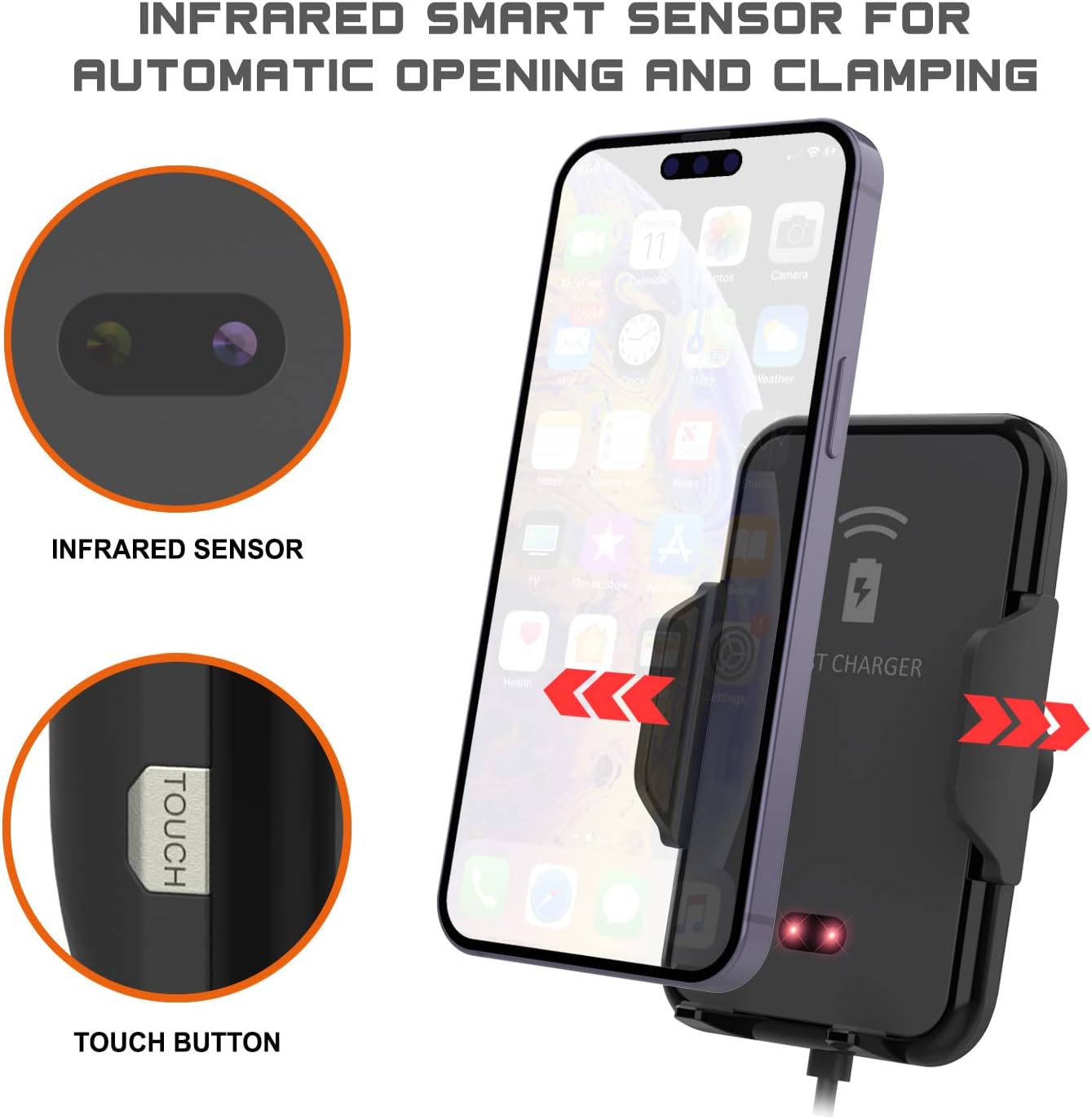 Punkcase Wireless Car Charger [Infrared Series] 10W Fast Charging Car Phone Holder Mount for iPhone, Galaxy, Most Other