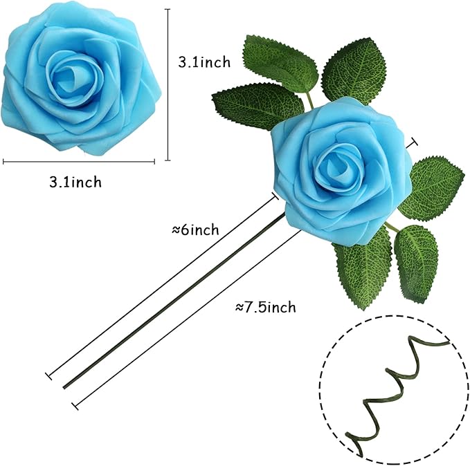 JOYLEX Artificial Flowers Realistic Roses, 25pcs Real Looking Fake Roses with Stem for DIY Wedding Bouquets Centerpieces Bridal Shower Party Home Romantic Decorations (Regular 3" - 25pcs, Light Blue)