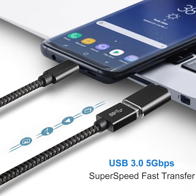 USB Male to USB-C Female Adapter (2-Pack), USB 3.0 for Charging, Data Transfer & OTG Aluminum Conversion - Black