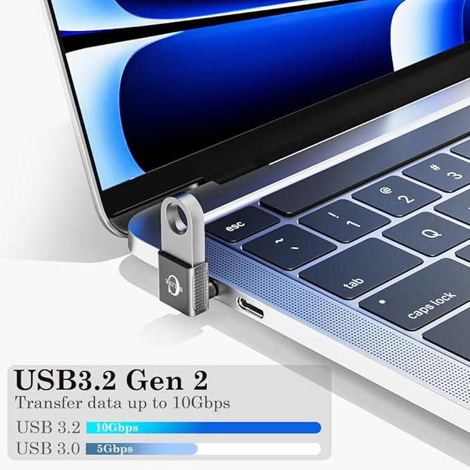 10Gbps USB C to USB Adapter (2 Pack), Up and Down 90 Degree Right Angle USB C Male to USB A 3.2 Female Converter for iPhone 16 15 Series, iPad, MacBook and More