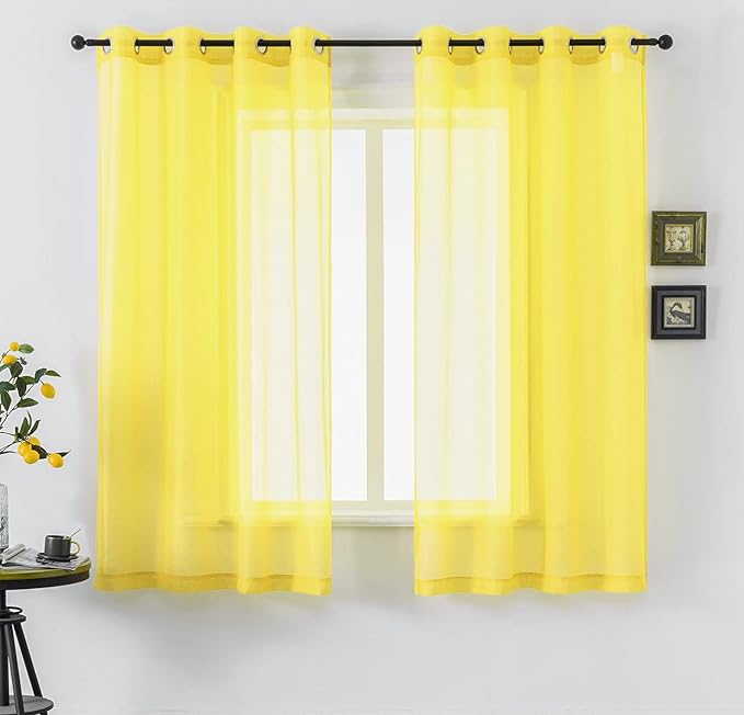 DUALIFE Yellow Curtains 72 Inches Length for Bedroom Set of 2 Panels Grommet Window Semi Voile Light Filtering Sheer Curtains for Living Room 52x72 Inch Long